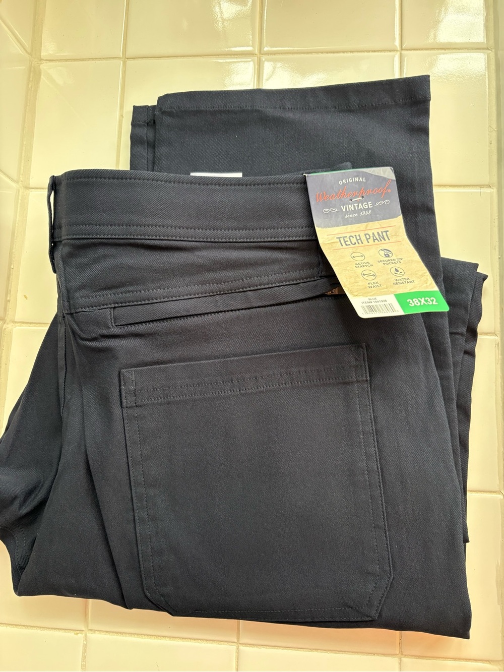 NWT Weatherproof Vintage Tech Pant Active Stretch Blue 38 x 32